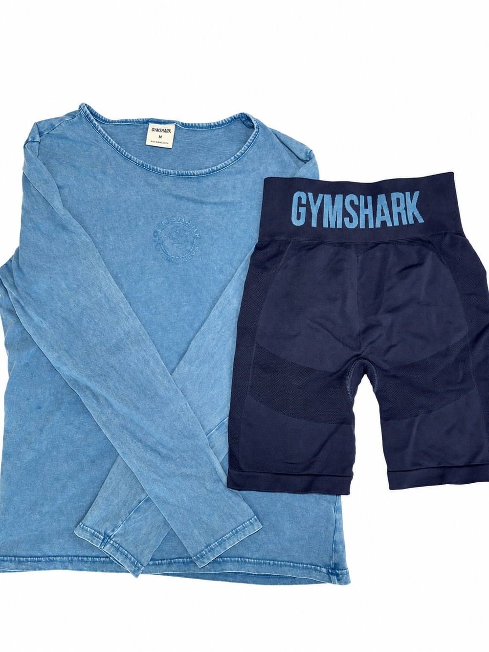 Gymshark Blue Long Sleeve + Biker Shorts Bundle | Medium